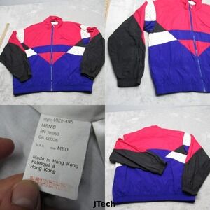Vintage HEAD Jacket Mens Medium Blue Red‎ Pockets Full Zip Windbreaker READ
